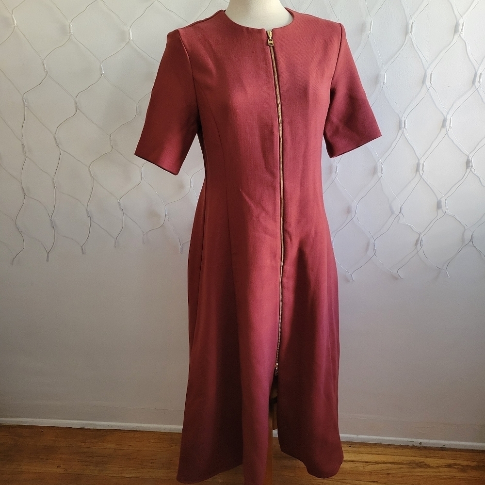 Nwt Anne Klein Collection Zip Front Dress Ruby Wine Gold Zip Sz 8